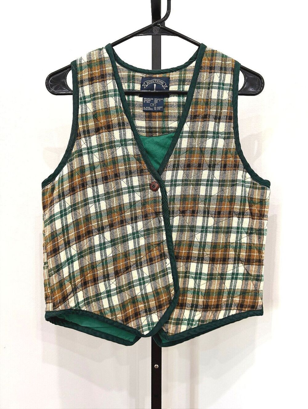 Vintage Solutions 100% Cotton Plaid Vest Medium 90s quilted flannel vest